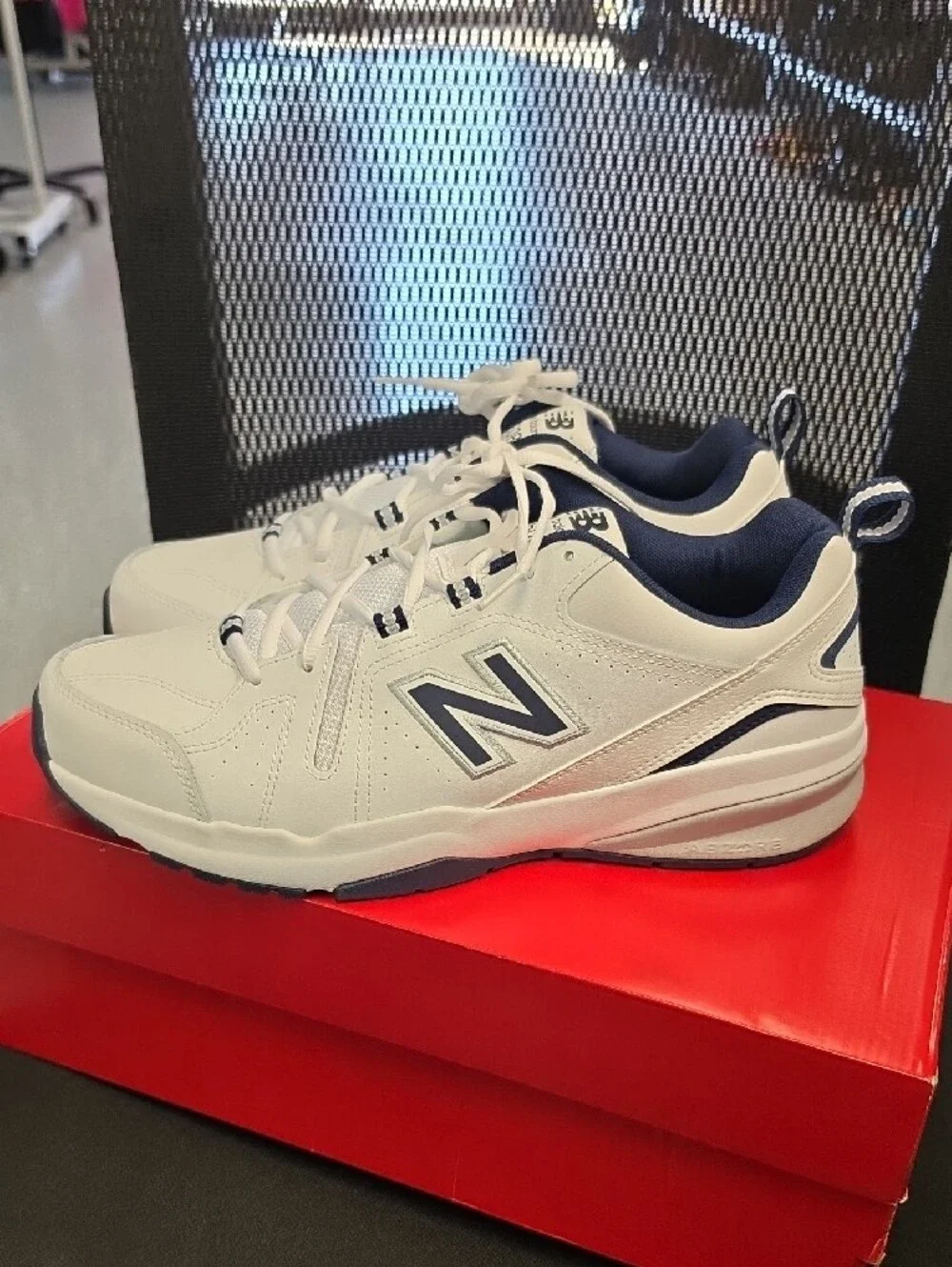 New Balance Men’s White and Navy Athletic Walking Sneakers